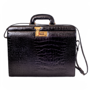 Maleta Feminina Provence - Couro Jacaré Preto/Forro Veludo Grafite CC 10x sem juros ou 15%desconto a vista