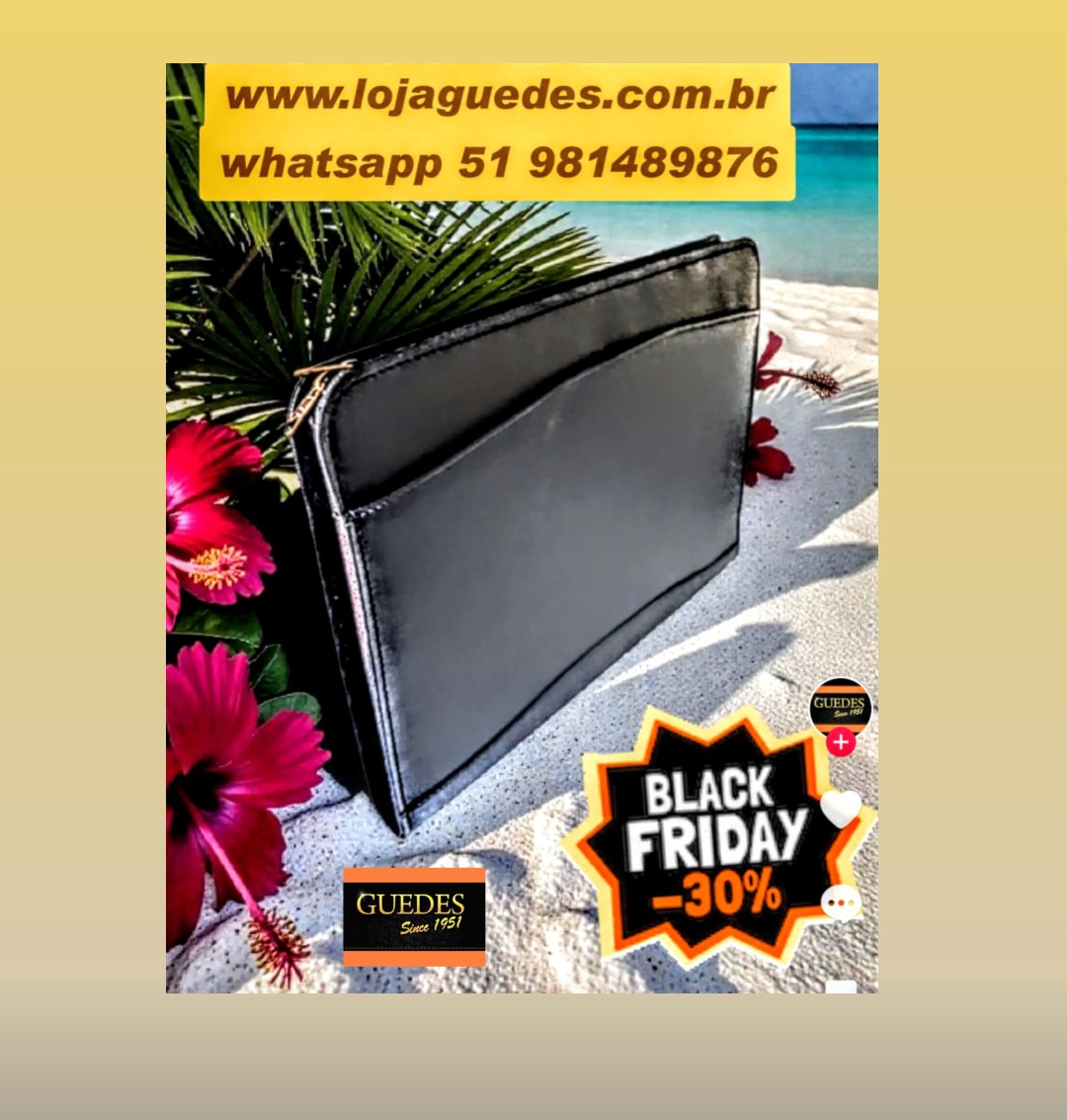 Pasta Envelope Bekerley - Couro Clássico Preto/Forro Veludo Grafite CC 10x sem juros/Pix 15% desconto