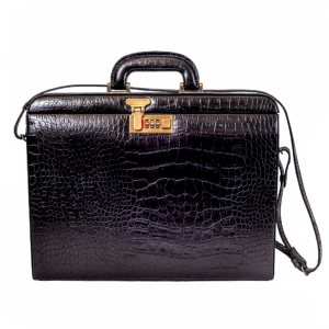Maleta Feminina Provence - Couro Jacaré Preto/Forro Veludo Grafite CC 10x sem juros ou 15%desconto a vista