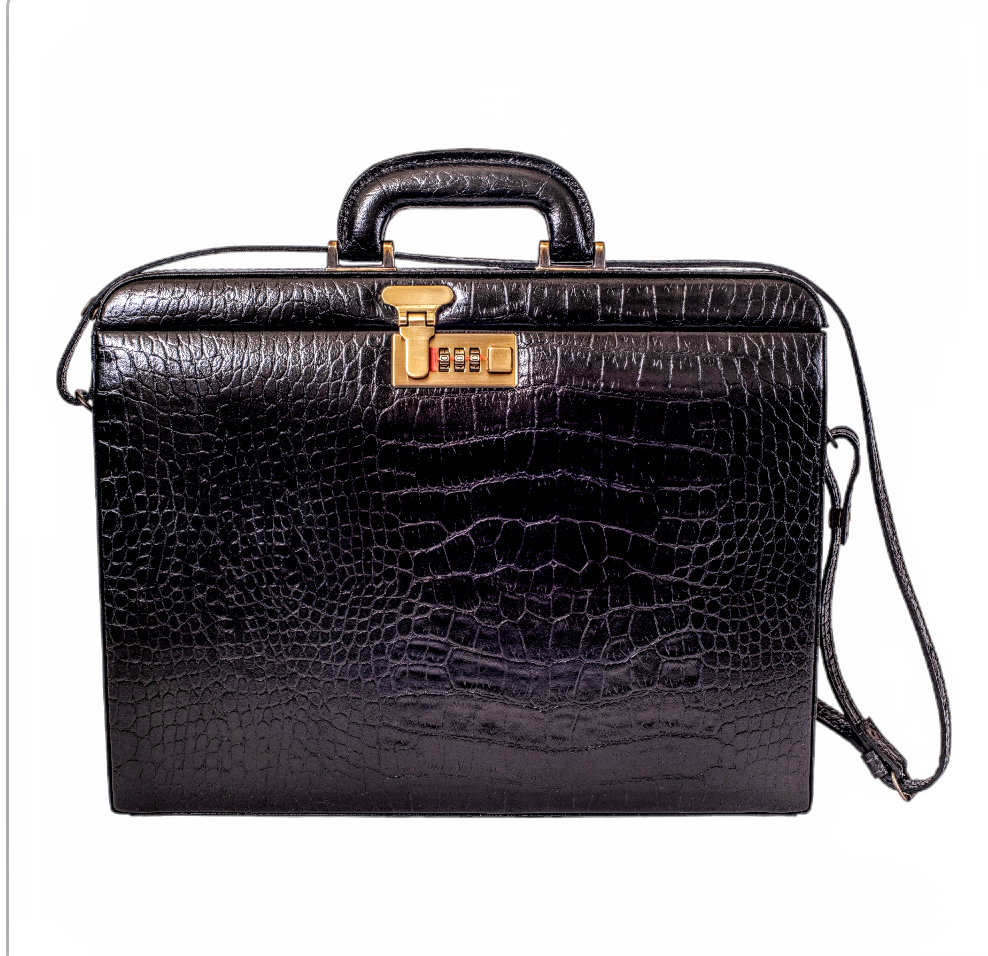 Maleta Feminina Provence - Couro Jacaré Preto/Forro Veludo Grafite CC 10x sem juros ou 15%desconto a vista